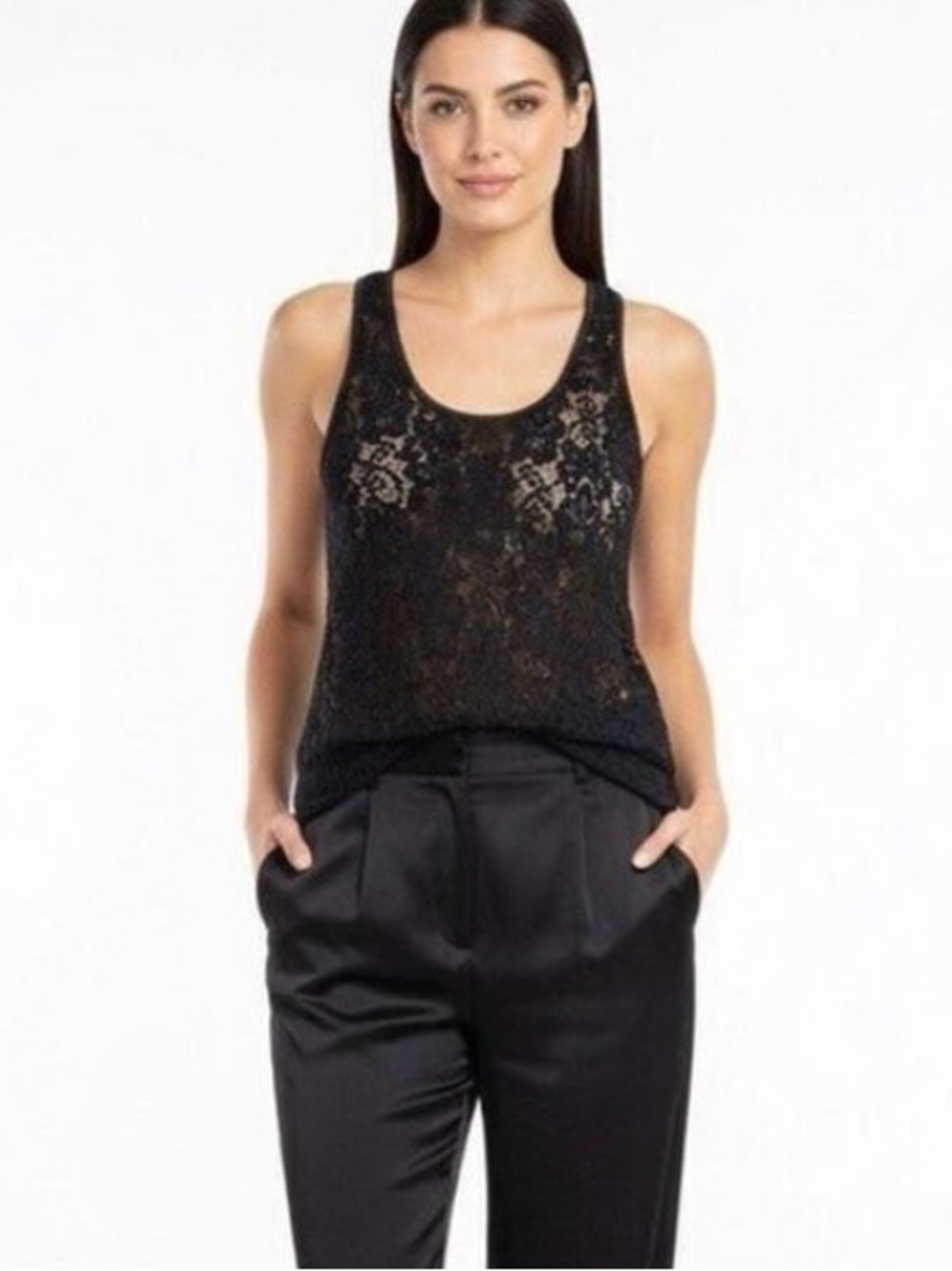 Wilfred Black Floral Lace Tank Top